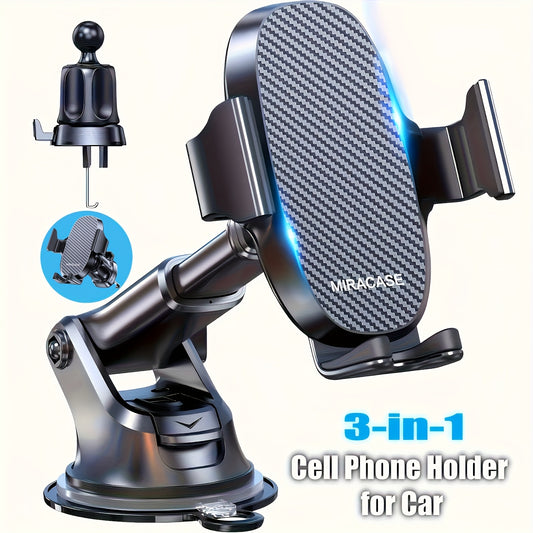 [3-in-1 Phone Holder] 3-in-1 Car Phone Holder Mount, Universal Cell Phone Holders for Your Car Dashboard Air Vent, Adjustable Car Phone Holders Fit for All Phones, By Miracase