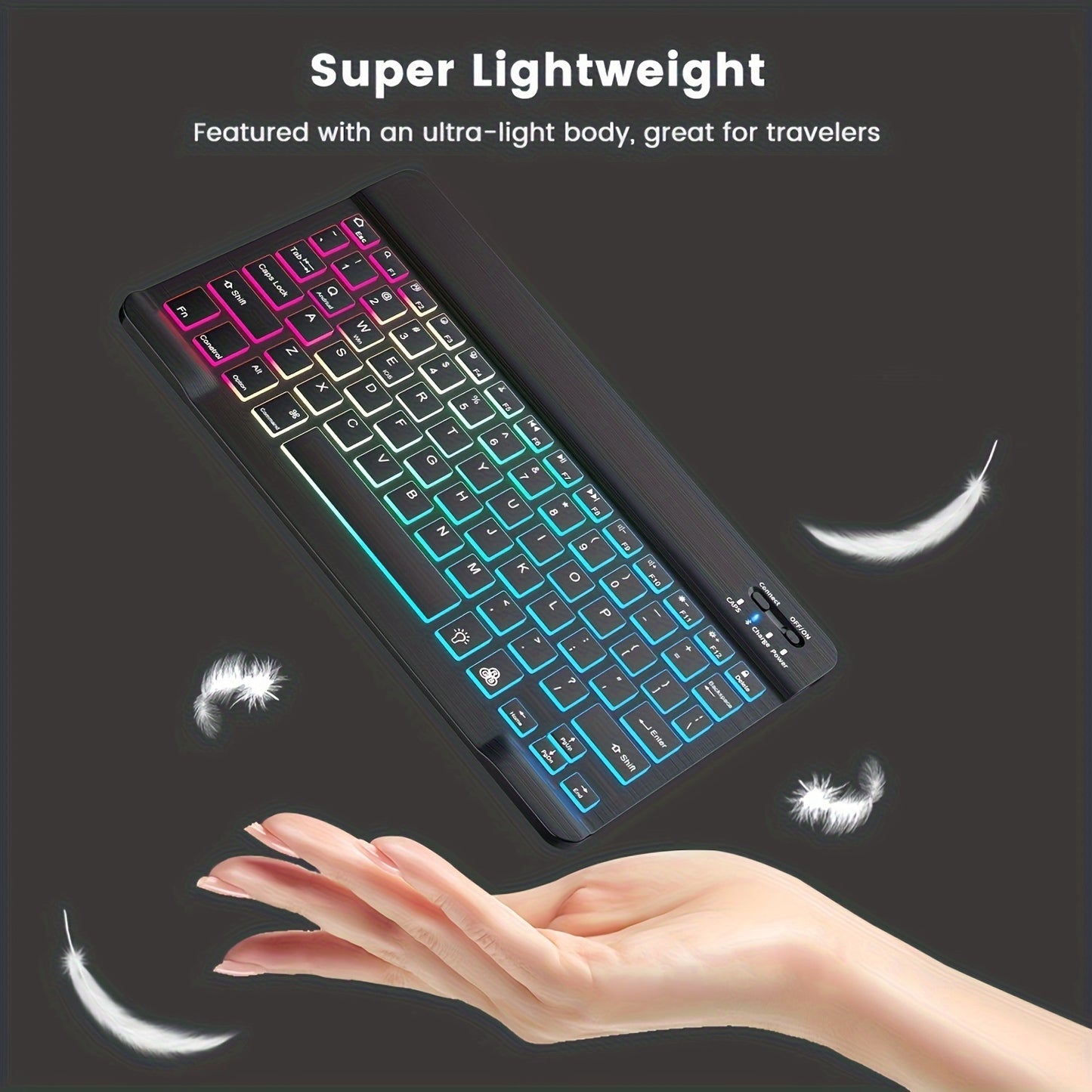 ELFO LARANJA Rainbow RGB Wireless Keyboard - Ergonomic, Rechargeable Wireless Keyboard for Tablets & Smartphones, Compatible with iOS 13+, for Android, Windows