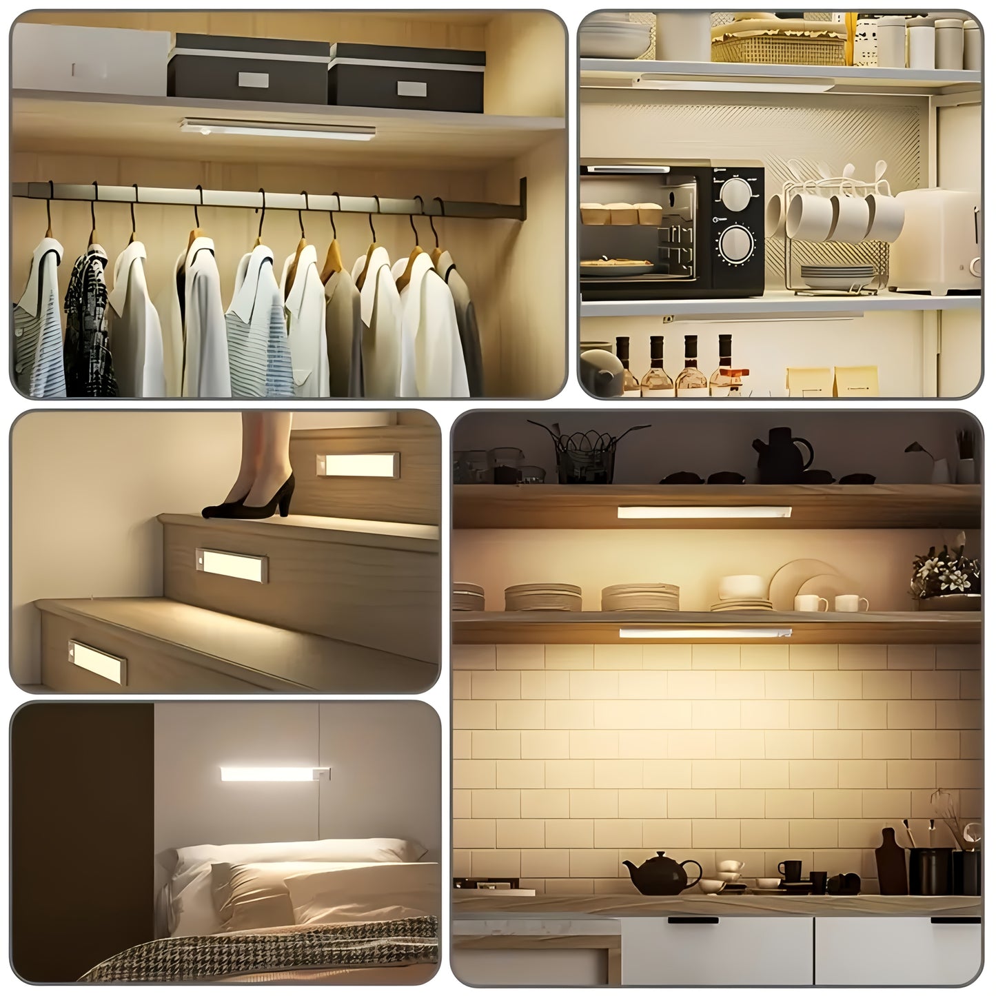 [LED Motion Sensor Lights] 2/4pcs LED Motion Sensor Under Cabinet Lights - 3 Color Temperatures Wireless USB Rechargeable Night Light - Indoor Closet Lights, Stick-On Anywhere Magnetic Under-Counter Light Fixtures
