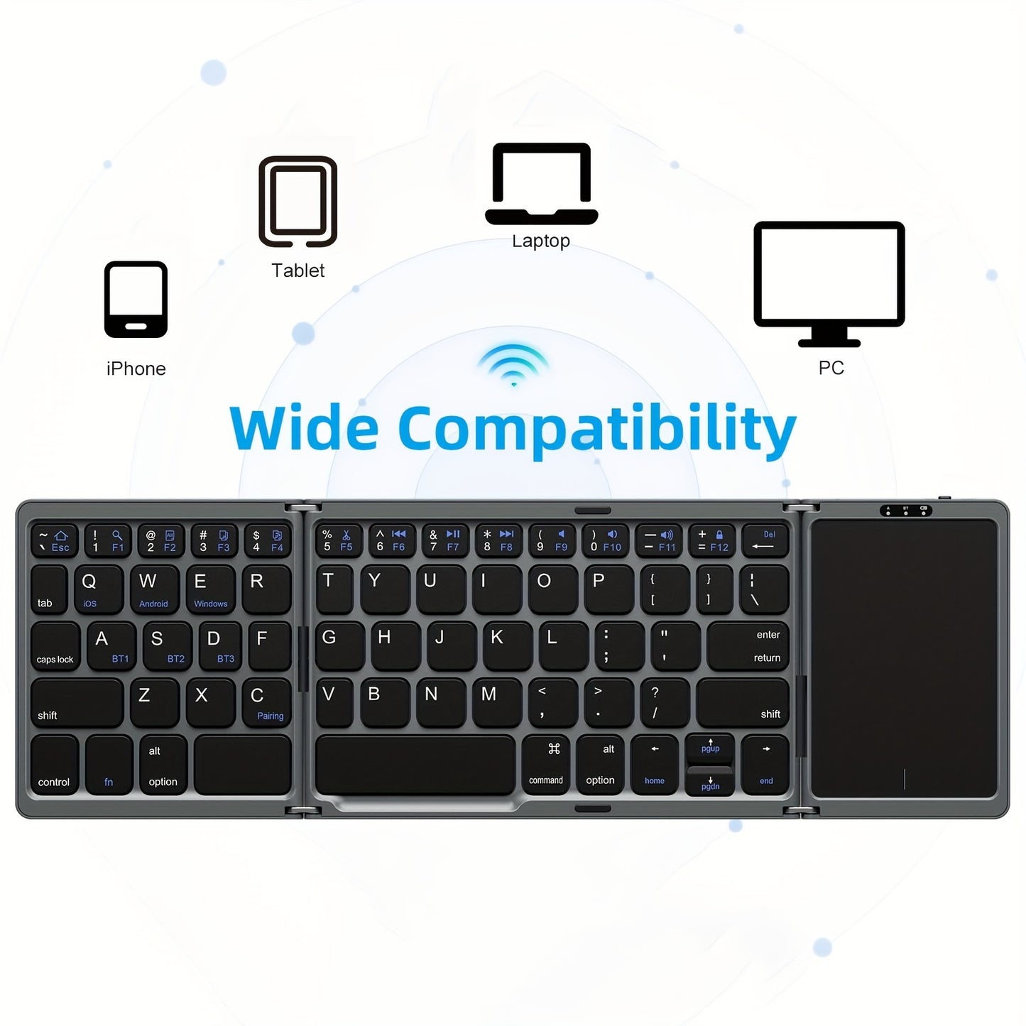 OMOTON Foldable Wireless Keyboard With Touchpad, Wireless Folding Keyboard, Multi-Device And Rechargeable, Portable Keyboard For IPad, IPhone, Android, Windows Laptop, Desktop, Tablet And PC (Grey)