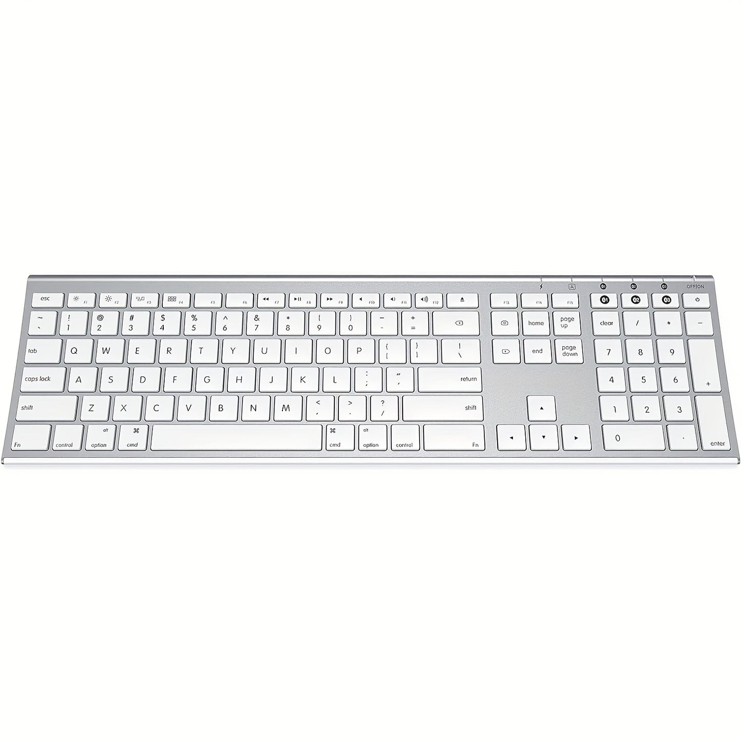 BT Keyboard for Mac- Rechargeable Full Size Keyboard for THREE Devices, Slim Quiet Keyboard with Numeric Keypad Compatible for MacBook Pro/Air, IMac, for iPhone, for iPad Pro/Air/Mini