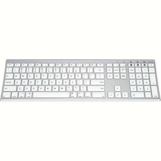 BT Keyboard for Mac- Rechargeable Full Size Keyboard for THREE Devices, Slim Quiet Keyboard with Numeric Keypad Compatible for MacBook Pro/Air, IMac, for iPhone, for iPad Pro/Air/Mini