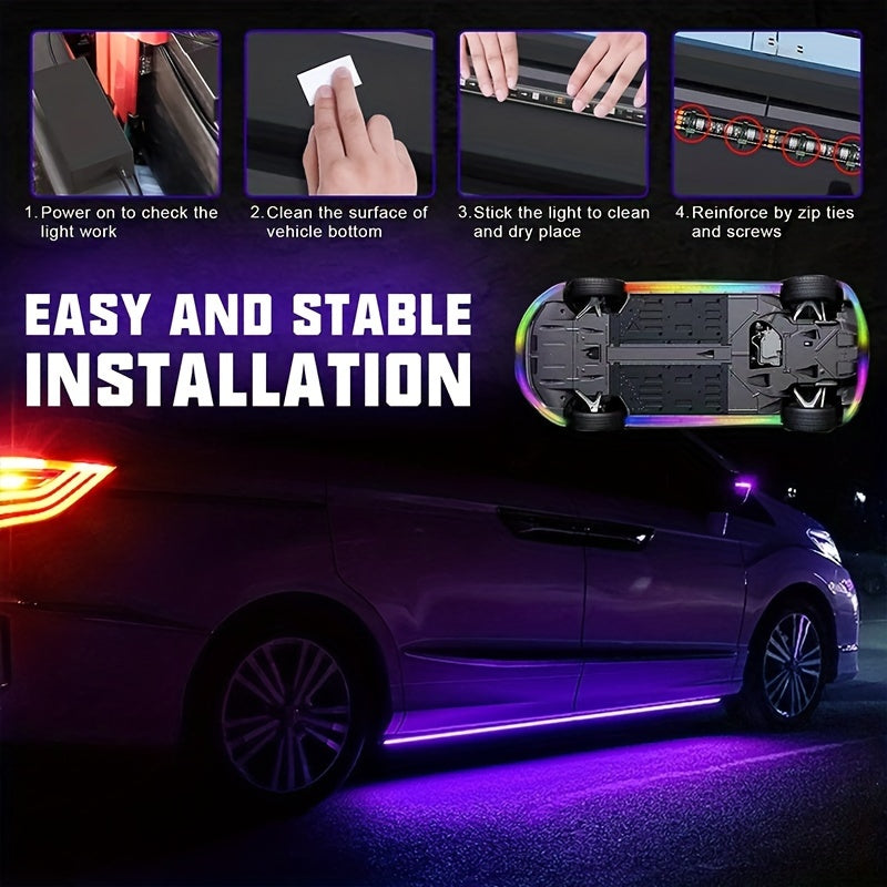 [RGB Car LED Lights] 4pcs RGB Car LED Light Strips - Universal Car LED Base Lights with APP, Music Mode, Wireless Remote Control - Car Decorative Light Strips for Camping, Travel, LED Christmas Light
