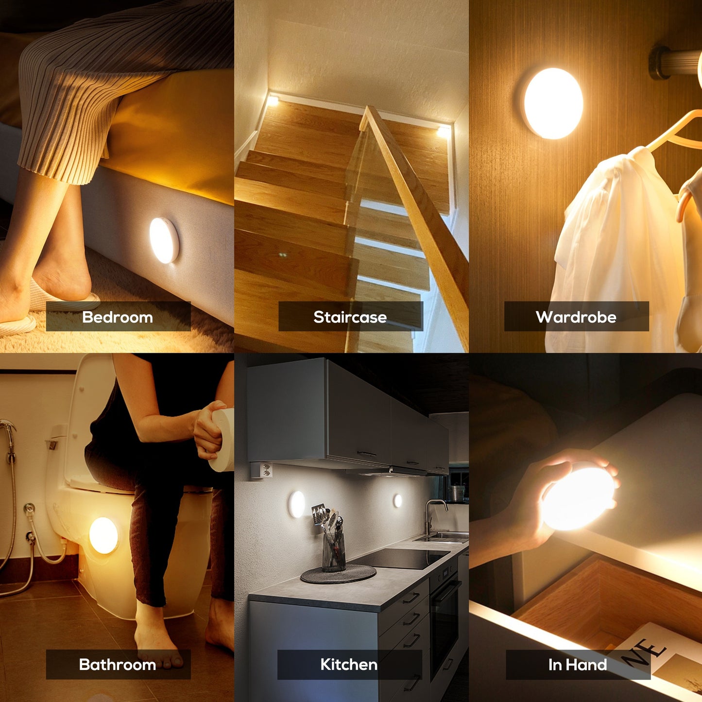 Homelist Motion Sensor Lights Indoor  6 Pack Wireless LED Rechargeable magnetic Stick on Wall Night Light Battery Operated USB Charging Stair  Corridors Closet Kitchen Light Under Cabinets Puck Light