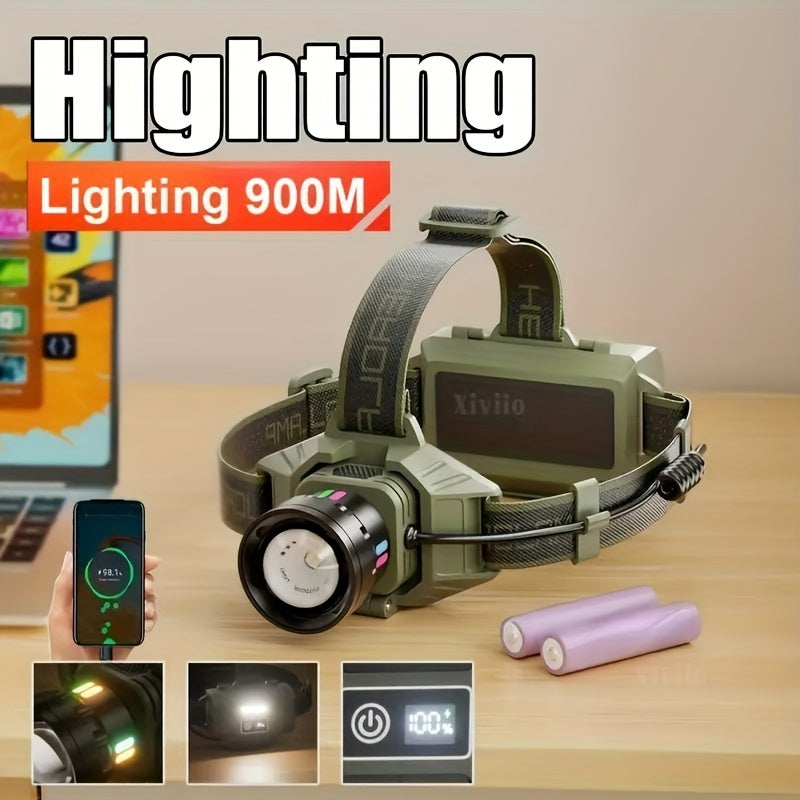 Super Bright LED Flashlight with Digital Battery Display, 18650 Rechargeable, 5-in-1 Zoom Modes & Adjustable Beam, Flash Light for Camping,, Emergency - Heavy-Duty Portable Torch with Cable (Compatible with Power Banks)