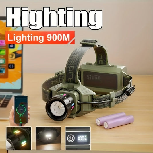 Super Bright LED Flashlight with Digital Battery Display, 18650 Rechargeable, 5-in-1 Zoom Modes & Adjustable Beam, Flash Light for Camping,, Emergency - Heavy-Duty Portable Torch with Cable (Compatible with Power Banks)