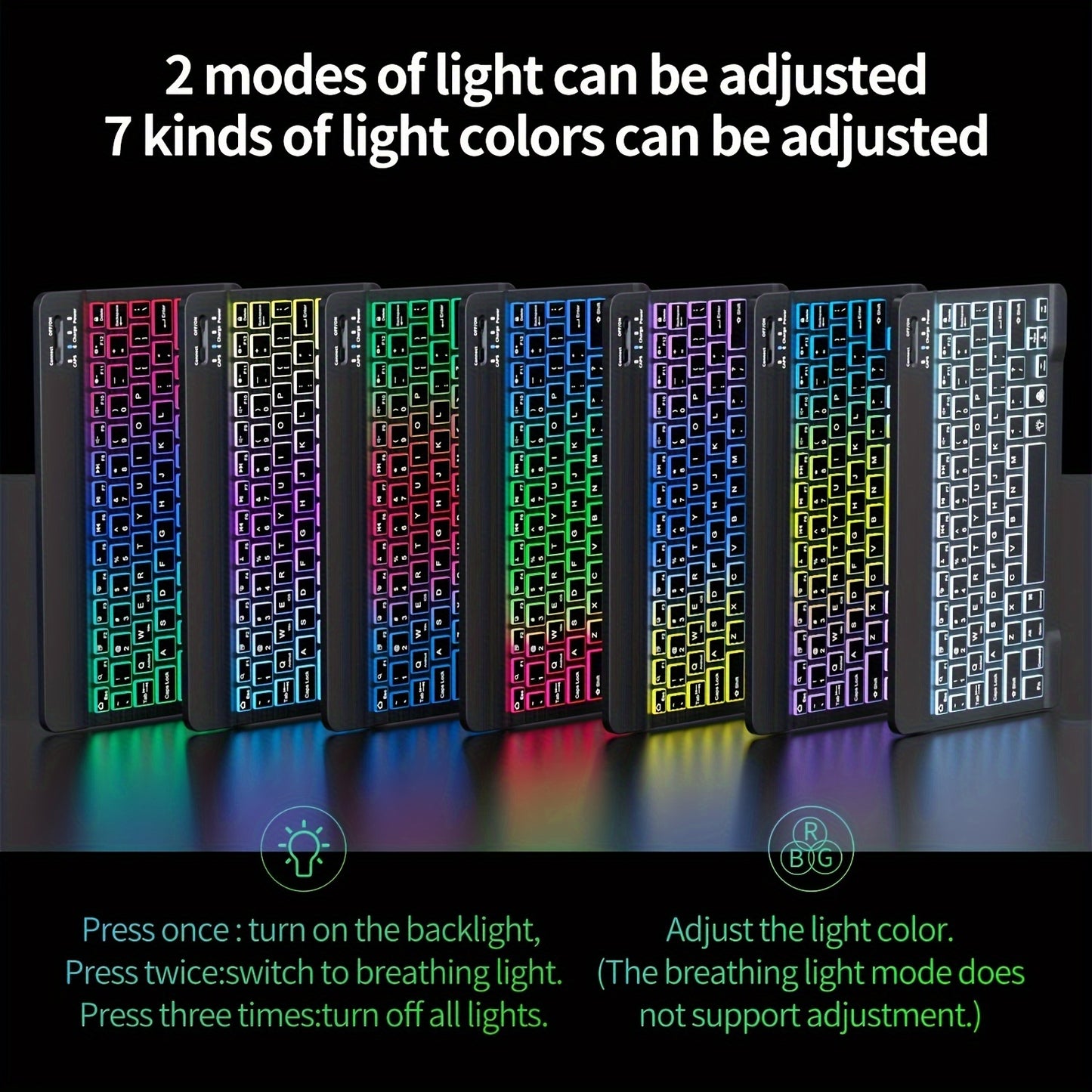 ELFO LARANJA Rainbow RGB Wireless Keyboard - Ergonomic, Rechargeable Wireless Keyboard for Tablets & Smartphones, Compatible with iOS 13+, for Android, Windows