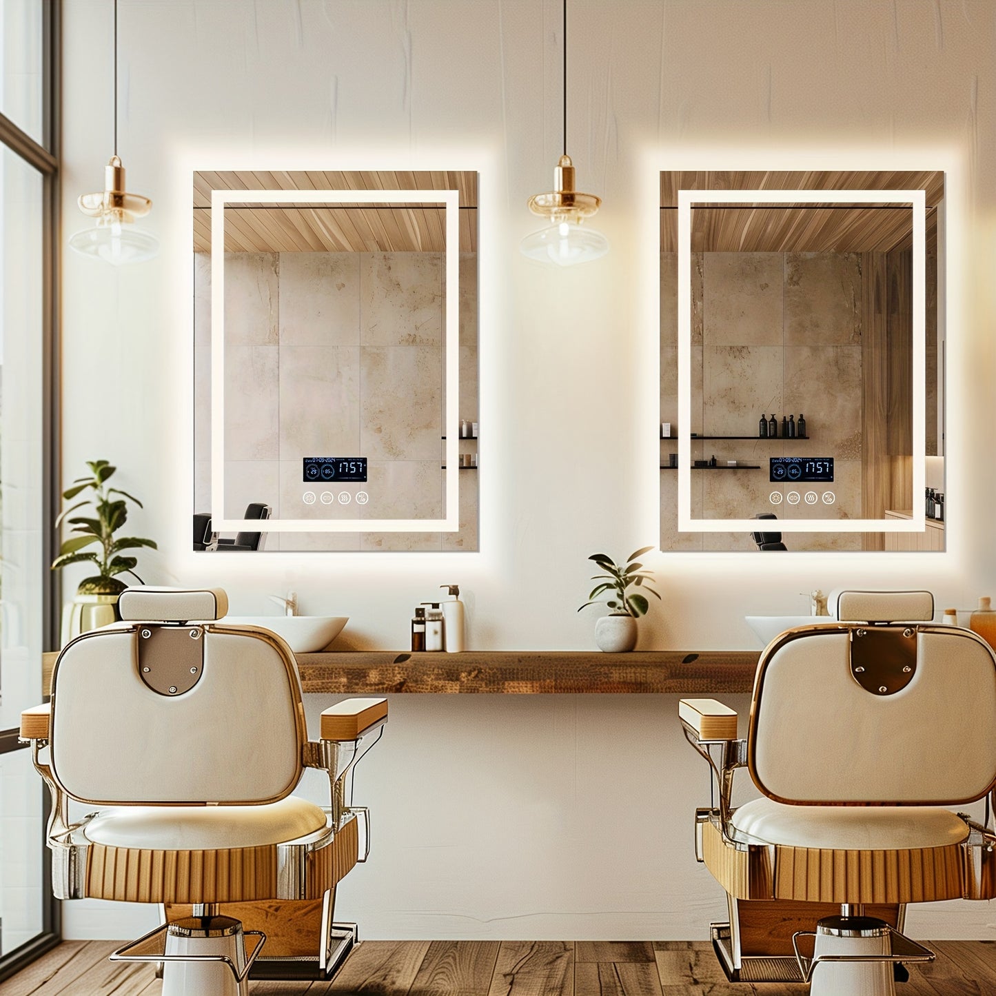 28" X 36" LED Lighted Bathroom Mirror Lighted Bathroom Music Mirror With Dual LED Light Strips Smart Wall Vanity Mirror, Front-lit, Dimming, Date And Time