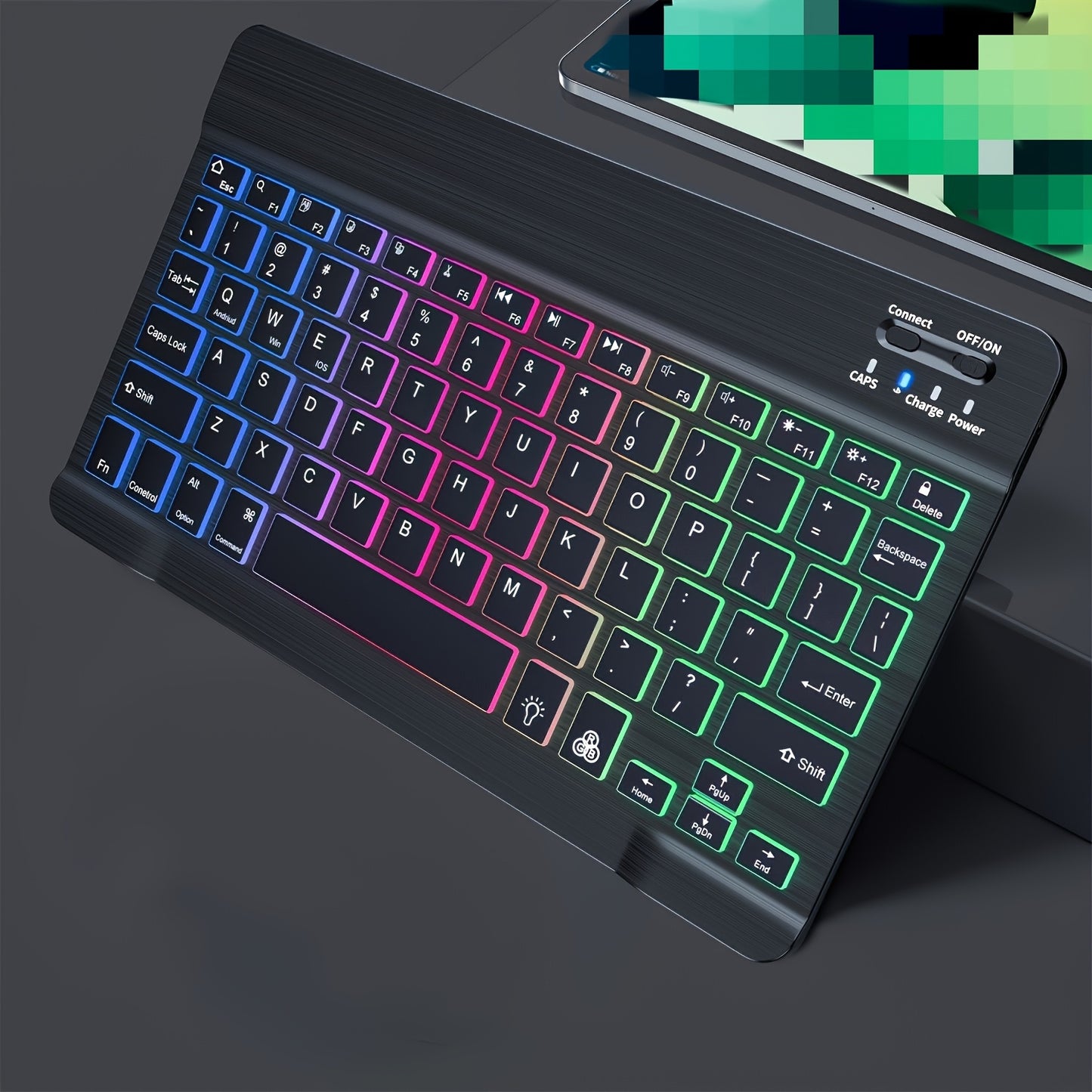 ELFO LARANJA Rainbow RGB Wireless Keyboard - Ergonomic, Rechargeable Wireless Keyboard for Tablets & Smartphones, Compatible with iOS 13+, for Android, Windows