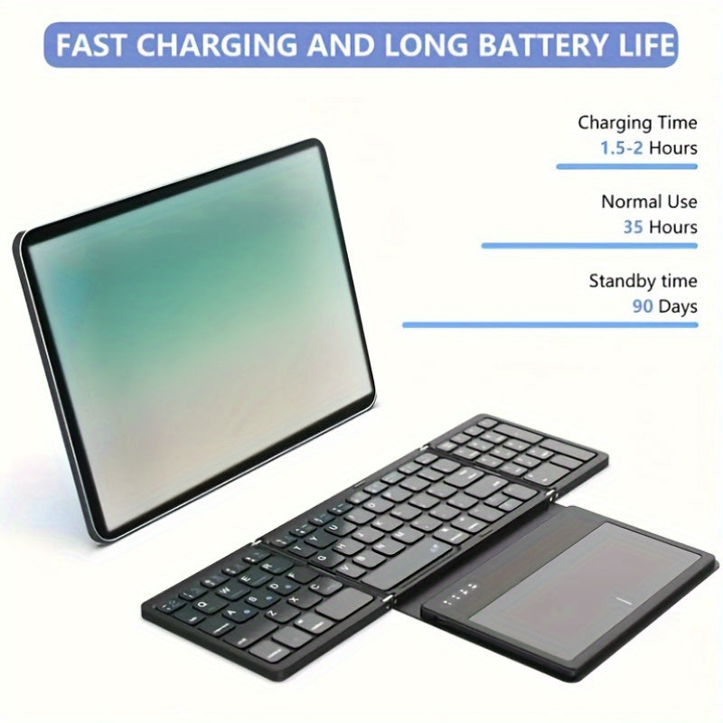 1pc JOMAA Compact Folding Wireless Keyboard for iPad Air 2, Touchpad Design, Windows 10 Compatible, USB Cable Included, Rechargeable Polymer Battery, Smart Hand Orientation, Wireless Connectivity