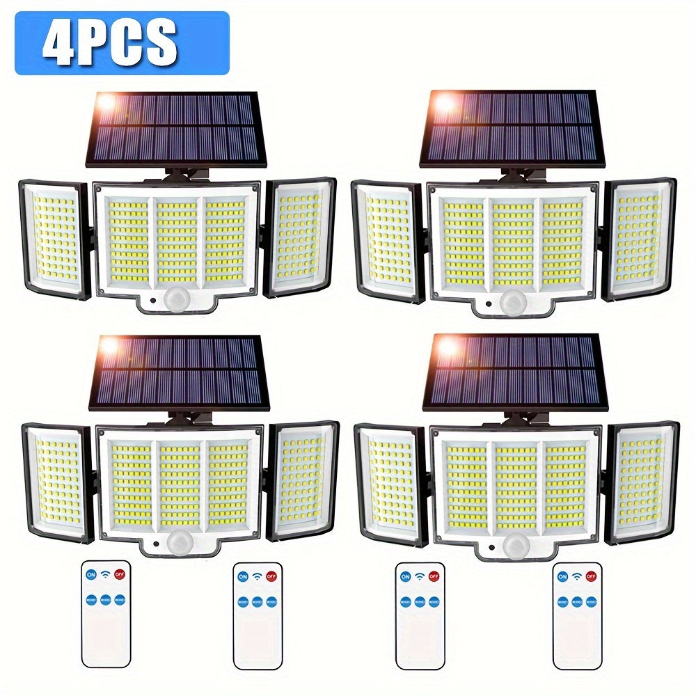 2pcs/4pcs Solar Motion Sensor Lights, 348 LED 2500 Lumens Solar Outdoor Lights with Remote, IP65, 3 Head, 270 ° Wide-angle Motion Sensor Lights Outdoor, 3 Patterns Of Wall Lights Solar Security Flood Lights for Patio, Garden
