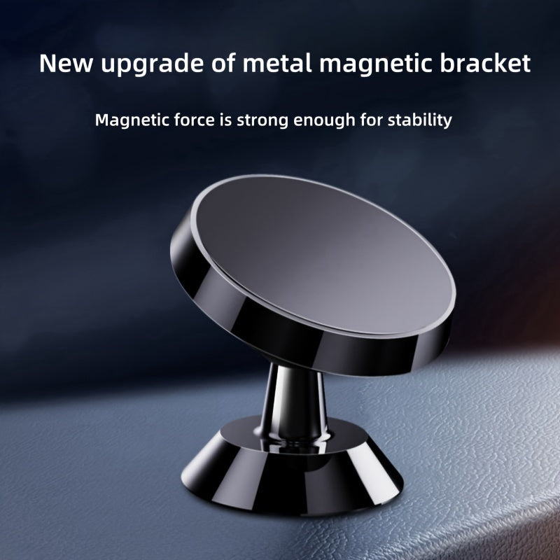 Magnetic Car Phone Mount, Aluminum Alloy Strong Magnet Holder, 360° Rotation Dashboard Stand, Waterproof, Universal Compatibility with Smartphones, No Charge Needed, Metal Bracket with 4 Powerful Built-in Magnets