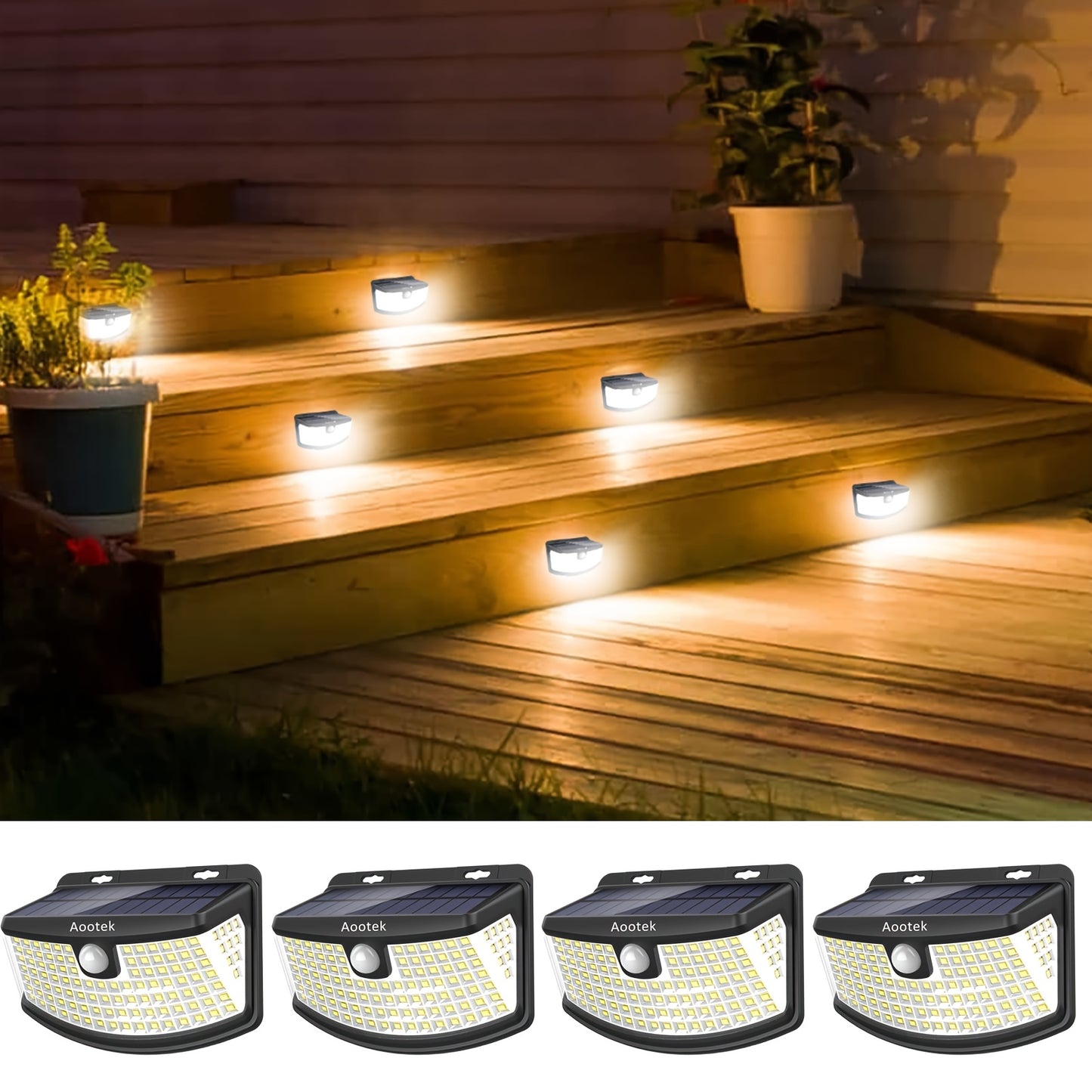 8pcs Solar Outdoor Motion Sensor Lights 120 LEDs with Reflector, 270° Wide Angle IP65 Waterproof Step Lights, Automatic On/Off Durable Construction, for Front Door, Yard, Garage, Deck, Business Properties, Hotel Exterior, Ha