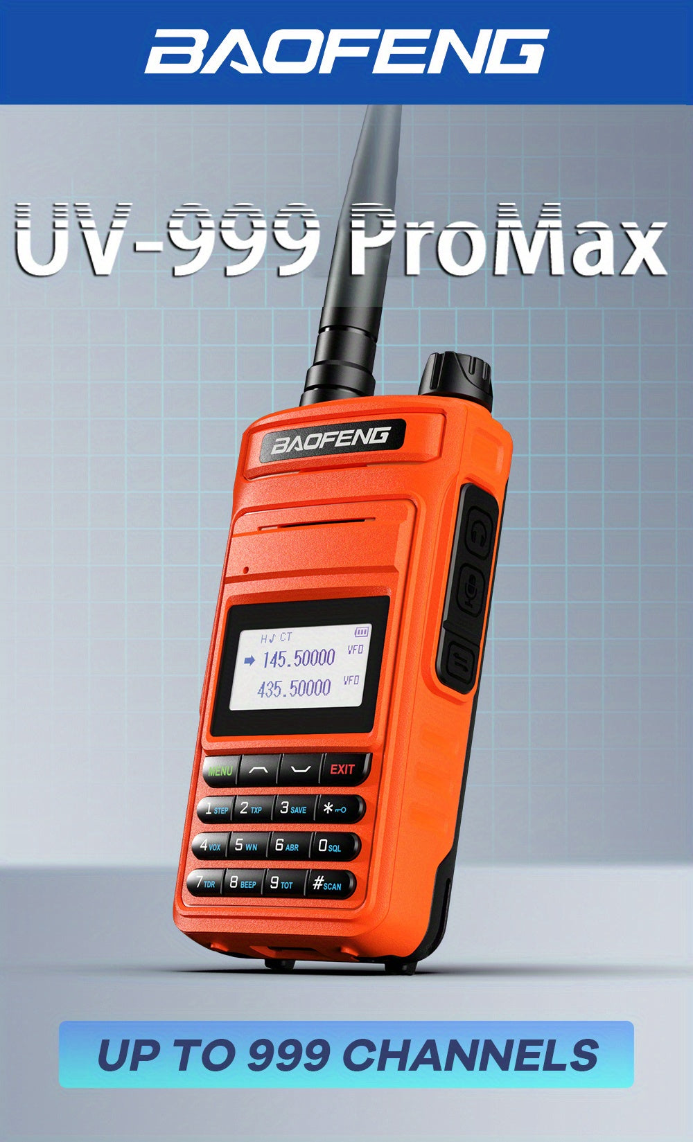 2023 BAOFENG New UV999 Pro Max 10W V2 Professional 999 Channels Walkie Talkie Type-C Fast Charger Long Range Dual Band UHF VHF Two Way Radio Upgrade Handheld Transceiver