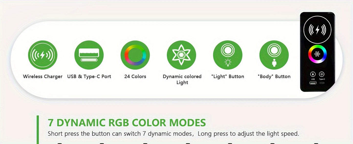 HNEBC Smart Nightstand With Charging Station, Bedside Table With 2 Drawers & One Jewelry Storage, RGB LED Night Stand With Motion Sensor Lights, Side Table With Glass Top/Remote Control