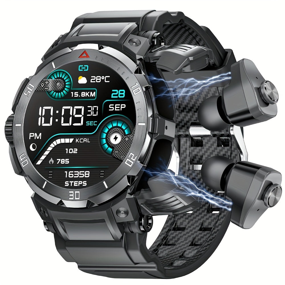 2025 New 3-In-1 Smartwatch with Wireless Earbuds for Men, Music And Fitness Features, 1.46-Inch HD Display, Call Functionality, Speaker, Recording, Sports Tracker, Compatible with Ios And Android, Long Battery Life