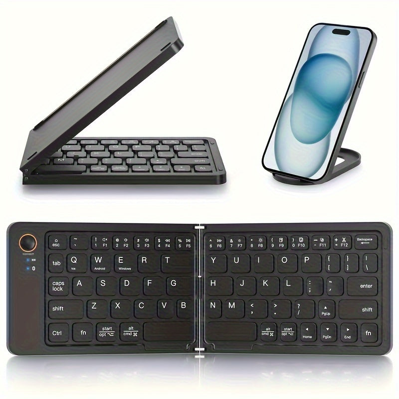 Ambidextrous Rechargeable Foldable Wireless Keyboard - Compatible with Windows & Android OS Tablets, USB-C Charging, Lithium Polymer Battery - No Charger Included