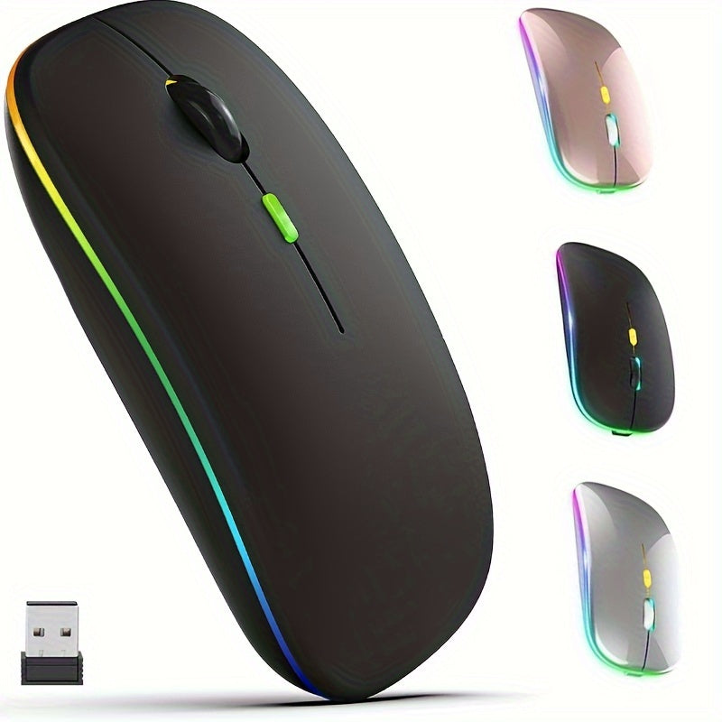 Ergonomic Wireless Mouse with RGB Lighting - Dual Mode 2.4G/5.0G - Portable USB Receiver - Compatible with PC, Laptop, Tablet - Curved Design for Comfortable Use - 400mAh Rechargeable Battery