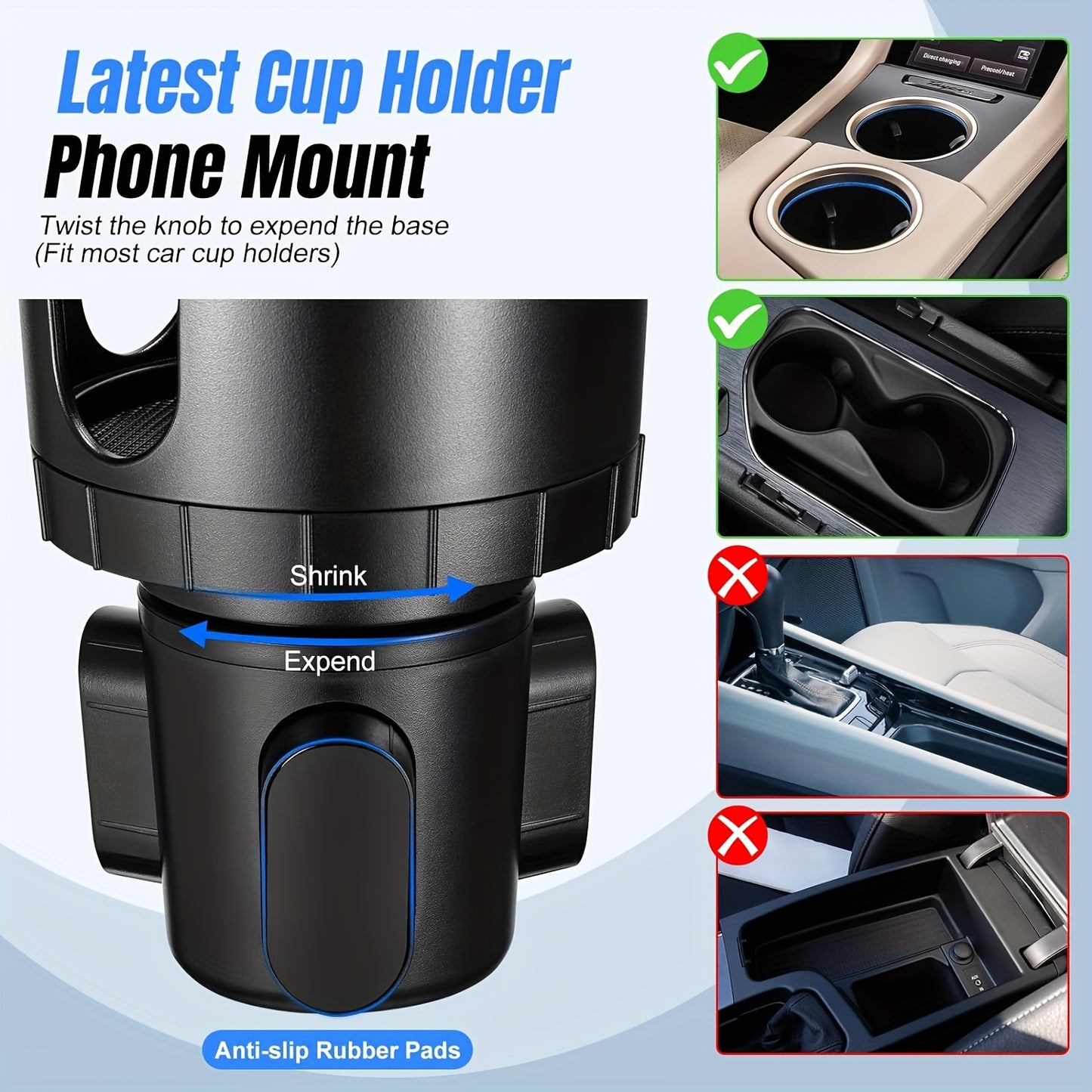 [YWOR 2-in-1 Car Phone Mount] YWOR 2-in-1 Car Cup Phone Mount - Waterproof ABS Design, 360-Degree Rotation, Compatible with iPhone & All Smartphones, Ideal for Car and Travel Use | Adjustable Phone Mount | Durable ABS Materia