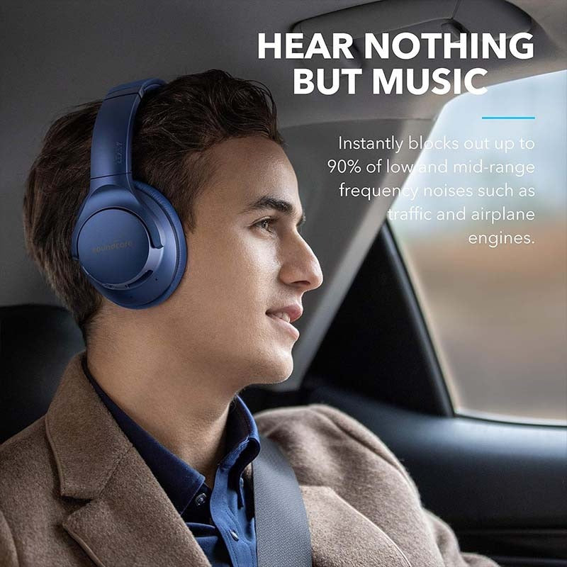Refurbished- Soundcore by Anker Life Q20 Hybrid Active Noise Cancelling Headphones, Wireless Over-Ear Bluetooth Headphones with 40H Playtime, Hi-Res Audio, Deep Bass, Memory Foam Ear Cups and Headband