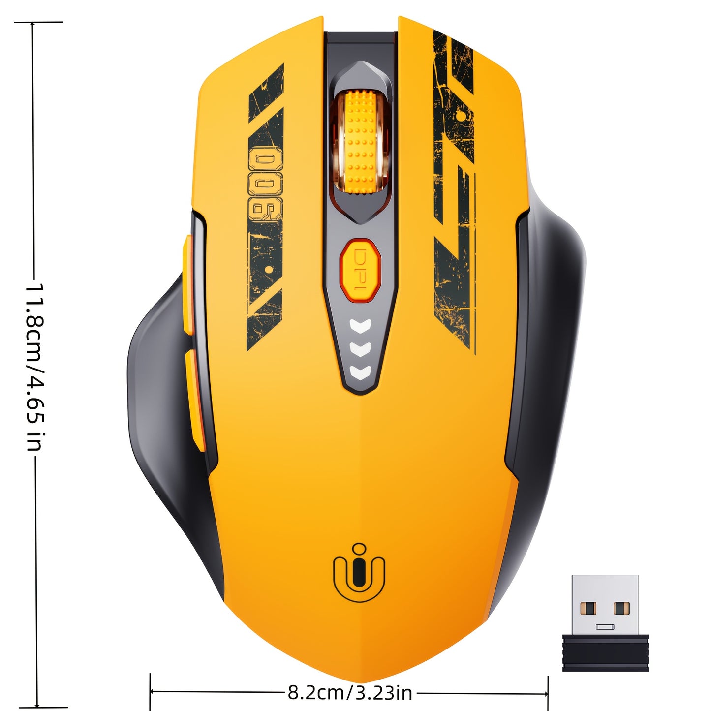2.4G Wireless Optical Mouse with Rechargeable Battery, 4 DPI Levels, Visible Battery Display, USB Compatible for Laptop and PC - Yellow, Wireless Mouse for Laptop, Upgraded, Computer