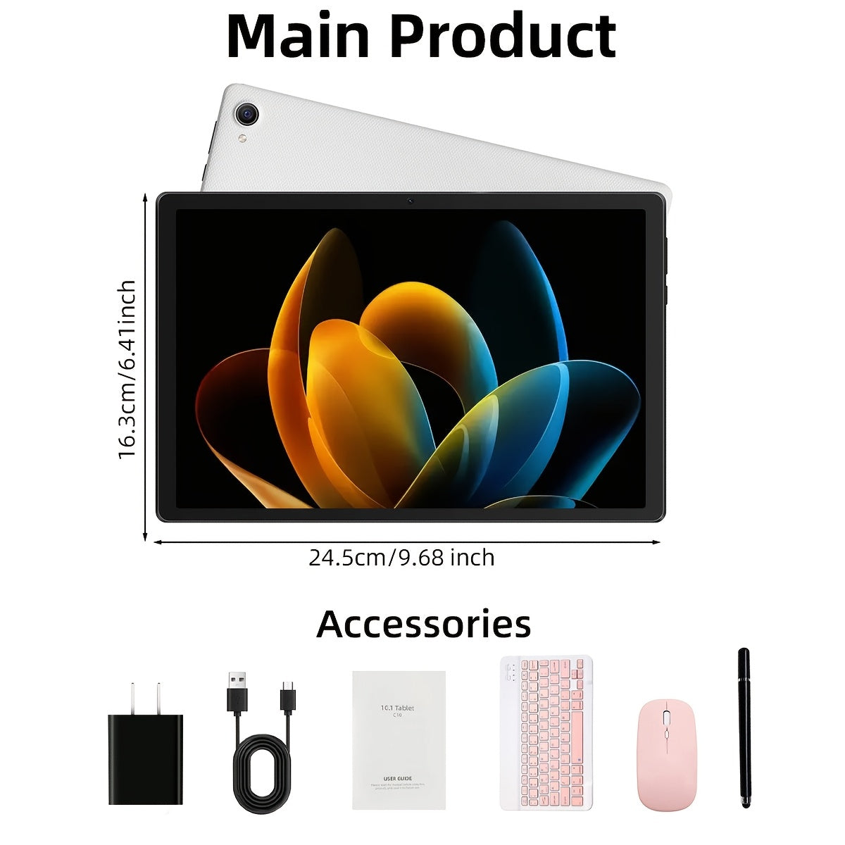 MAYPUG Multi-Function 2-in-1 Tablet with Wireless Keyboard, for Android 14, Octa-core, 10-inch Screen, 8GB (3+5) for RAM, 64GB ROM, Expandable Up to 1TB, WiFi 6, 5MP + 8MP Camera, 1280*800 HD, 5000mAh, with Wireless Keyboard,