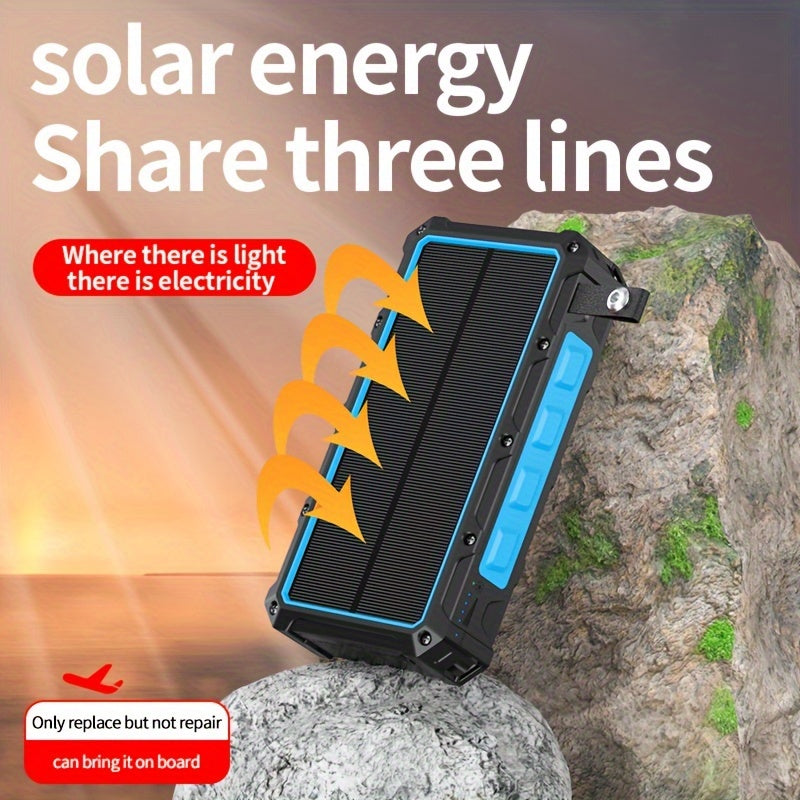 30000mAh Solar Power Bank - Portable Power Banks with 7 Outputs, 4 Inputs, 15W Fast Charging, Wireless Charger, Hand Crank, 3 Cables, SOS/Strobe/Strong Flashlights, and Emergency Power Source