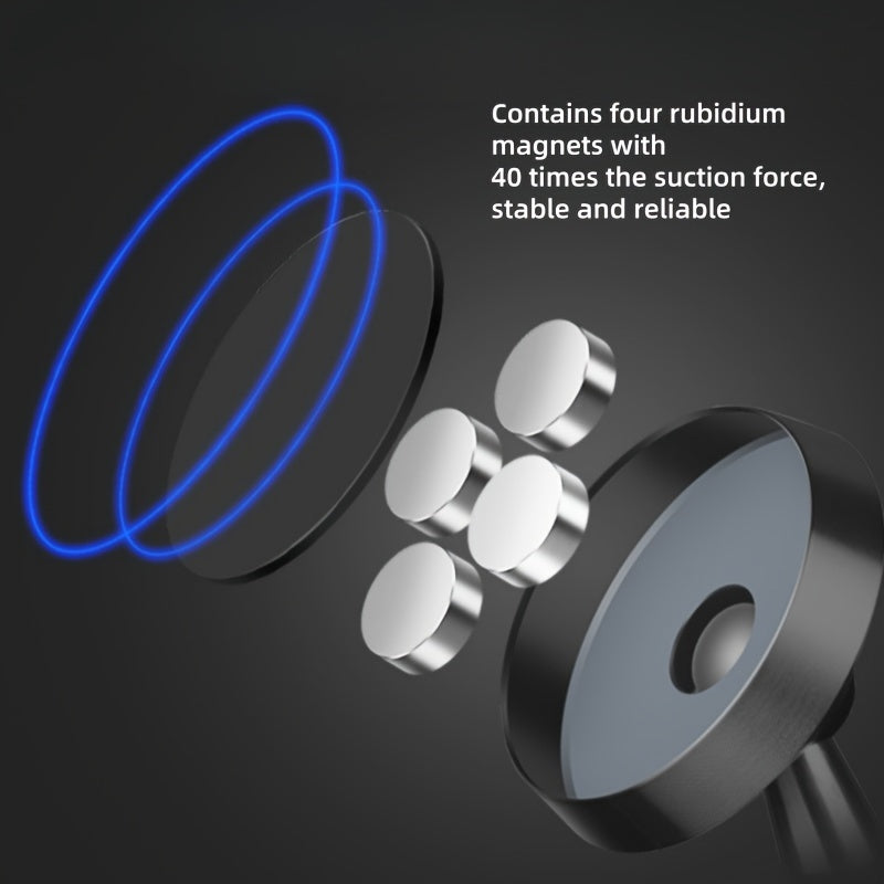 Magnetic Car Phone Mount, Aluminum Alloy Strong Magnet Holder, 360° Rotation Dashboard Stand, Waterproof, Universal Compatibility with Smartphones, No Charge Needed, Metal Bracket with 4 Powerful Built-in Magnets