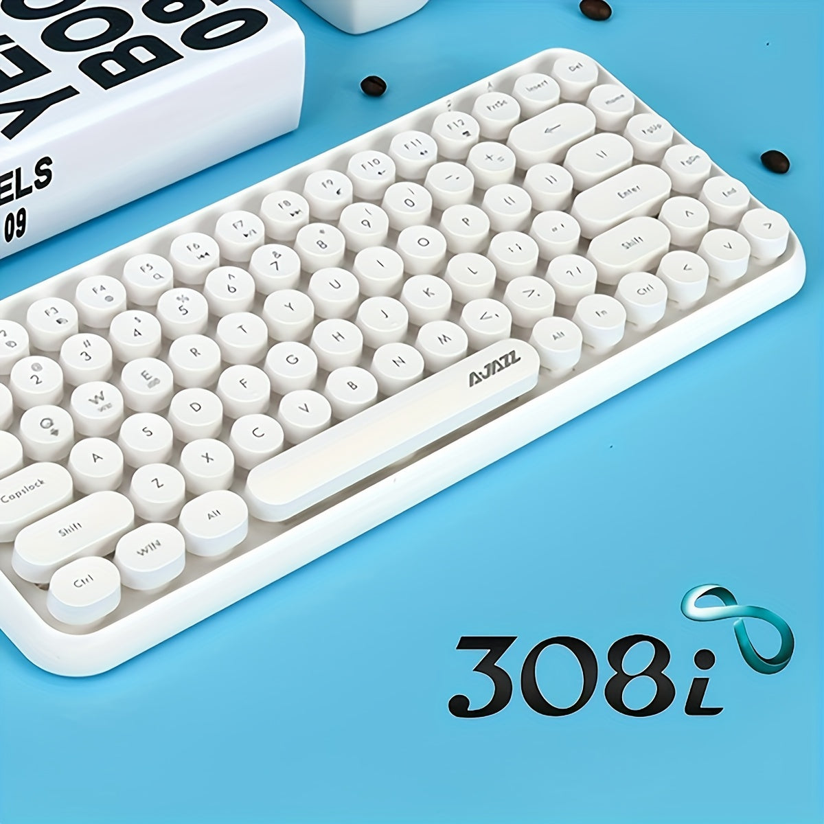 AJAZZ NACODEX 84 Keys Pink Wireless Keyboard With Cute Retro Round Keycaps, Comfortable Ergonomic Typewriter Keyboard Compatible With Android Windows IOS Suitable For Home And Office Keyboards