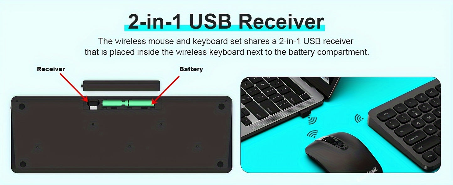 LeadsaiL Wireless Keyboard and Mouse Combo, Wireless USB Mouse and Computer Keyboard Set, Compact and Silent for Windows Laptop, Desktop, PC KF02-Grey
