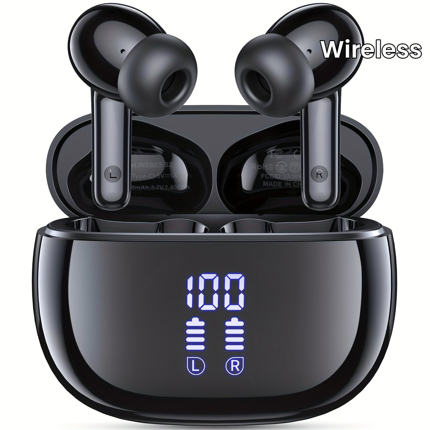 V5.3 Wireless Earbuds with Touch Control, Hi-Fi Stereo, ENC Noise Cancelling Mic, LED Power Display, and Charging Case for Sports Workout