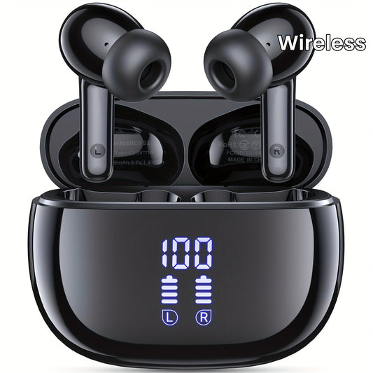 V5.3 Wireless Earbuds with Touch Control, Hi-Fi Stereo, ENC Noise Cancelling Mic, LED Power Display, and Charging Case for Sports Workout