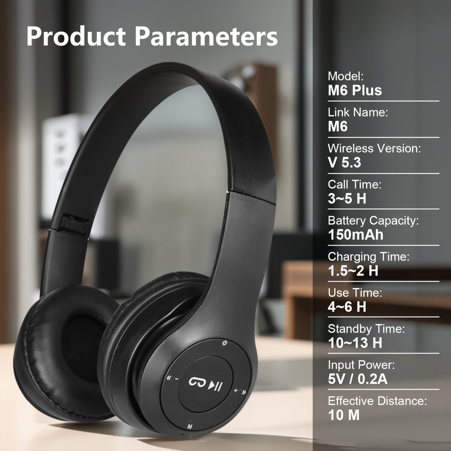 Wireless Bluetooth Headphones, Over-Ear Wireless Headphones, Over-Ear Comfortable Wearing, Bluetooth 5.3 Connection, Noise Cancelling, Built-in Microphone, Volume and Playback Controls, Syncs with Phones, Laptops and Game Con