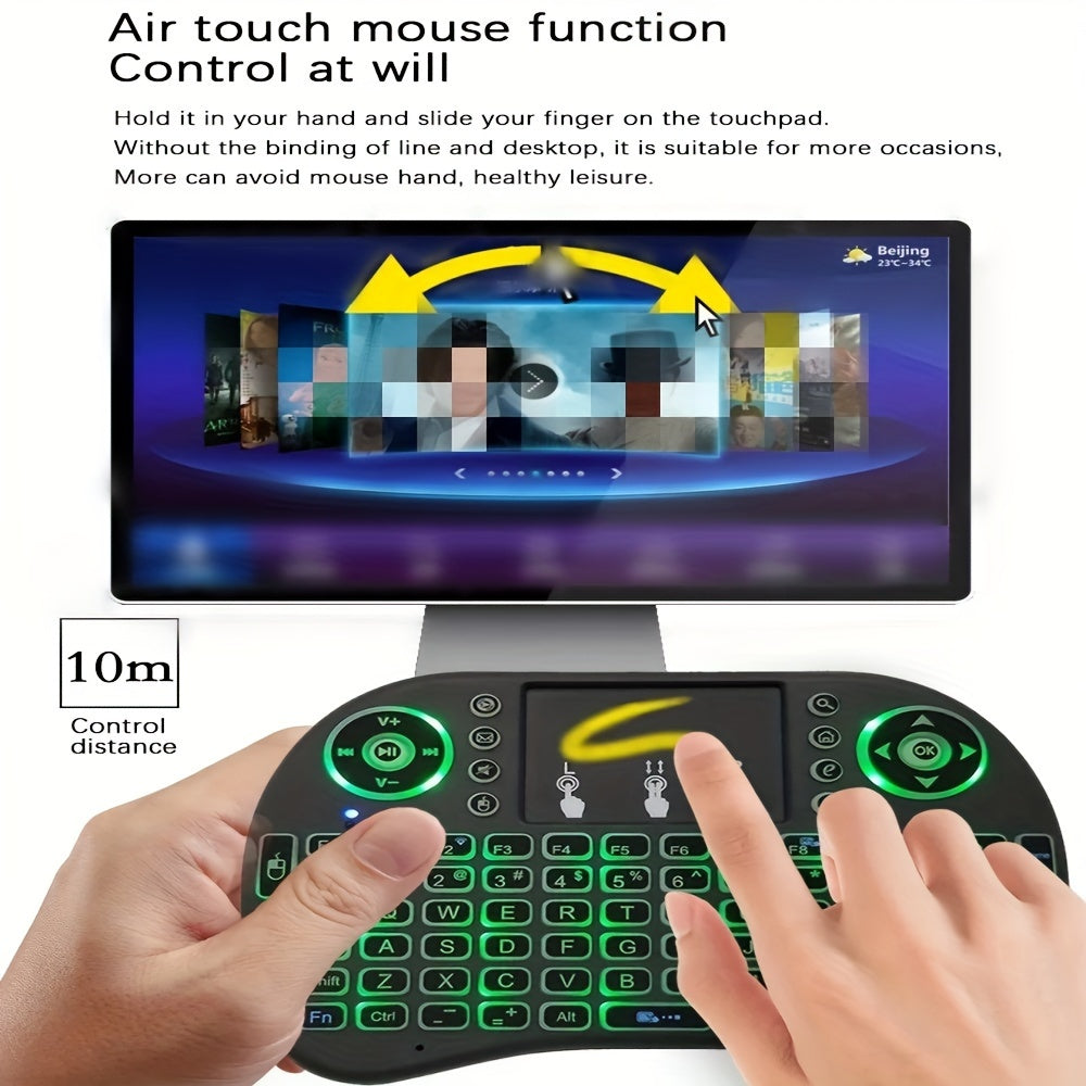W WUDUNG I8 Mini Wireless Keyboard with Air Mouse & Touchpad - 2.4G Handheld Remote, English Layout, 7-Color Backlit for Android TV Box & PC