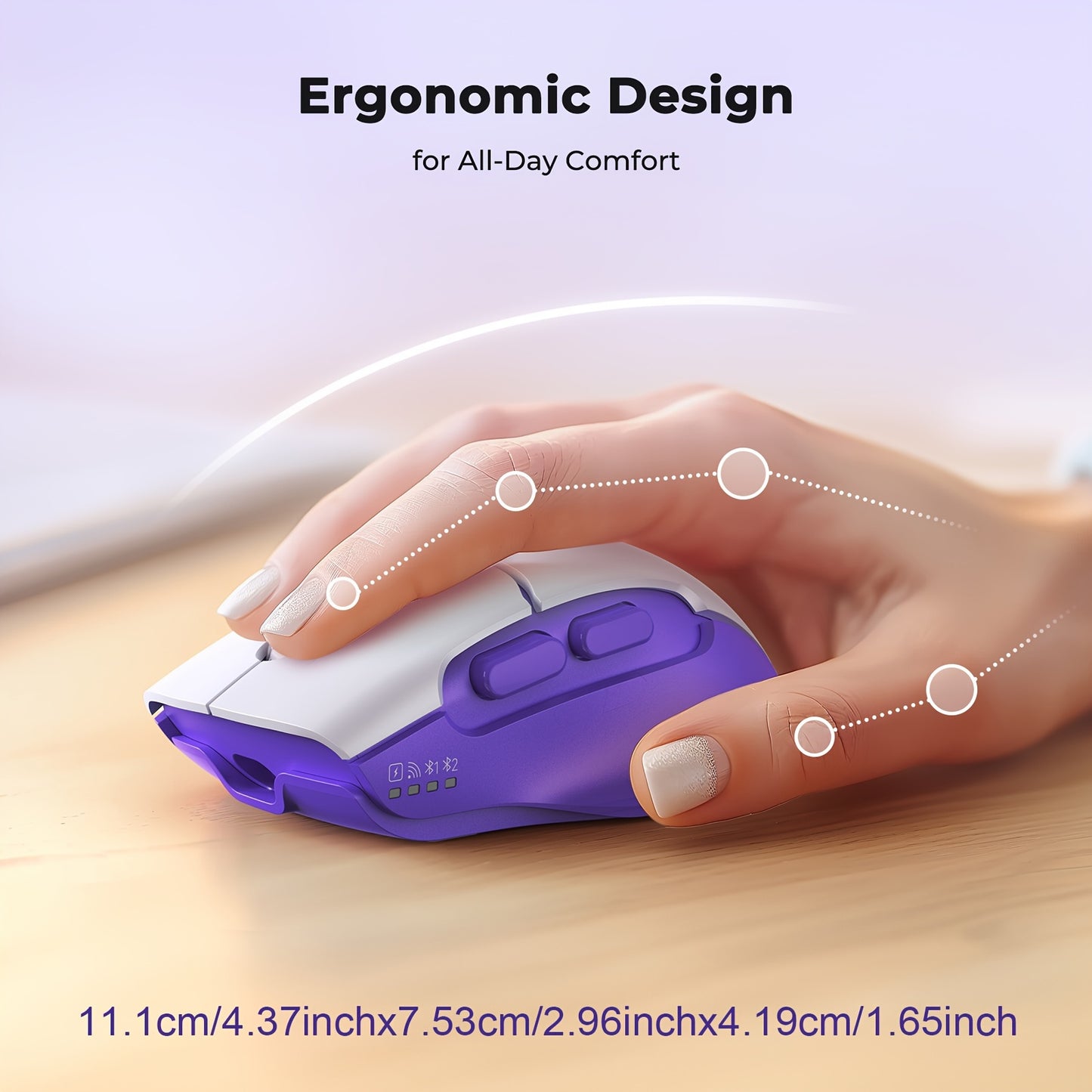 MEETION Wireless Mouse For Laptop, USB And BT Connectivity, Rechargeable, Ergonomic Mouse For Laptops, IPad, Compatible With Windows, MacOS, Android, IOS, Purple White