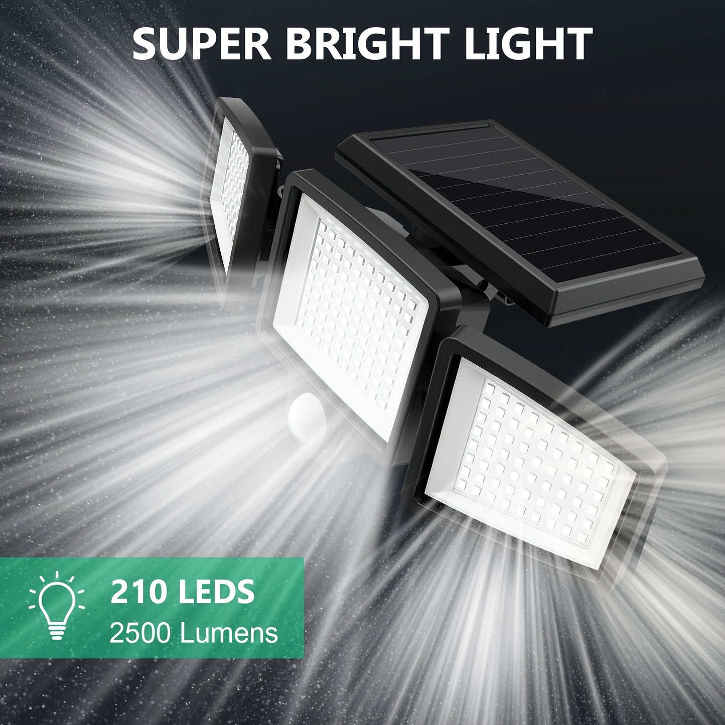 1/2/3pcs Solar Outdoor Lights, 2500 Lumens 210 LED Safety Lights, Waterproof, with Remote Control, 3-head Motion Sensor Lights, 270° Wide Angle Flood Wall Lights, 3 Modes, Suitable for Courtyard, Fence, Porch, Garage