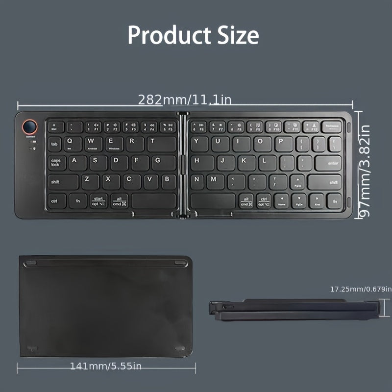 Ambidextrous Rechargeable Foldable Wireless Keyboard - Compatible with Windows & Android OS Tablets, USB-C Charging, Lithium Polymer Battery - No Charger Included