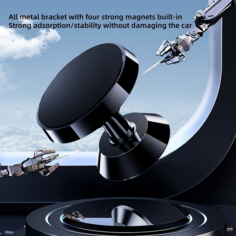 Magnetic Car Phone Mount, Aluminum Alloy Strong Magnet Holder, 360° Rotation Dashboard Stand, Waterproof, Universal Compatibility with Smartphones, No Charge Needed, Metal Bracket with 4 Powerful Built-in Magnets