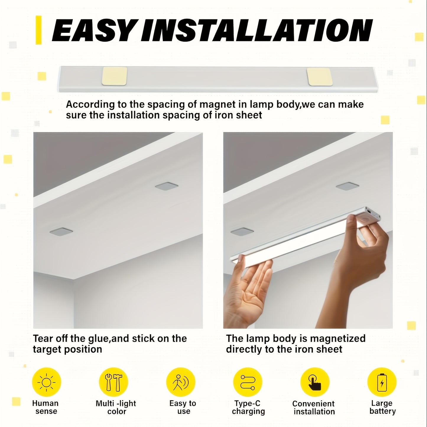 [LED Motion Sensor Lights] 2/4pcs LED Motion Sensor Under Cabinet Lights - 3 Color Temperatures Wireless USB Rechargeable Night Light - Indoor Closet Lights, Stick-On Anywhere Magnetic Under-Counter Light Fixtures