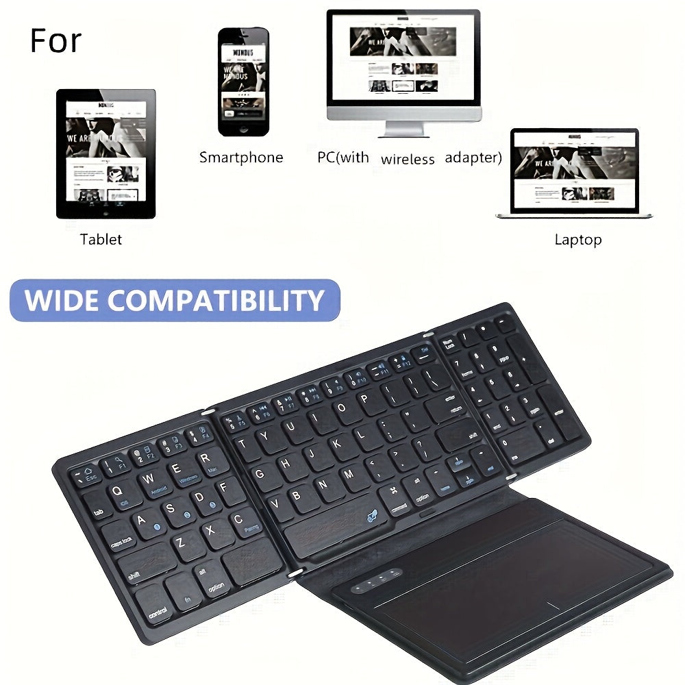 1pc JOMAA Compact Folding Wireless Keyboard for iPad Air 2, Touchpad Design, Windows 10 Compatible, USB Cable Included, Rechargeable Polymer Battery, Smart Hand Orientation, Wireless Connectivity