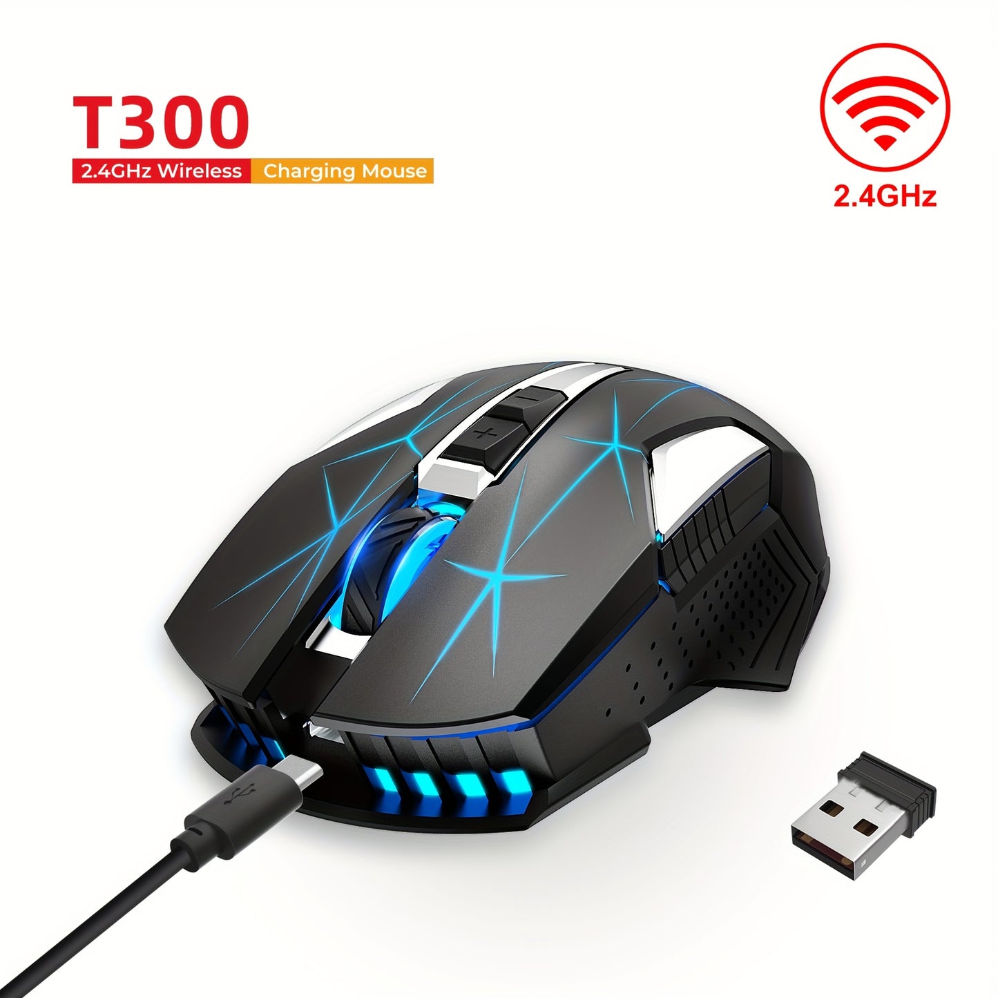 HXSJ-T300 Wireless Mouse with Type-C Charging, 2.4G, Animal Print Design - Compatible with PCs, Laptops & Desktops