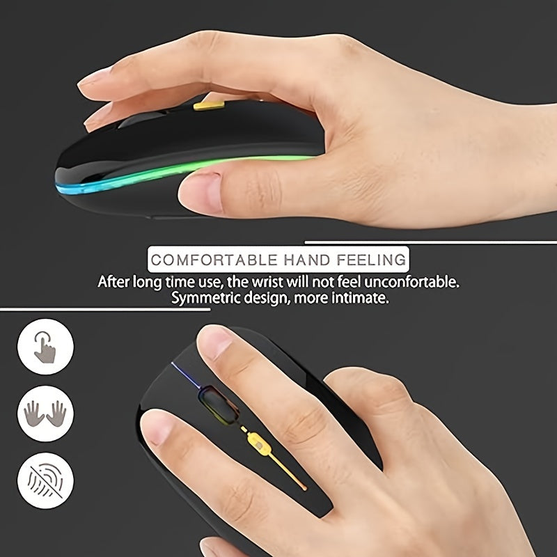 Ergonomic Wireless Mouse with RGB Lighting - Dual Mode 2.4G/5.0G - Portable USB Receiver - Compatible with PC, Laptop, Tablet - Curved Design for Comfortable Use - 400mAh Rechargeable Battery