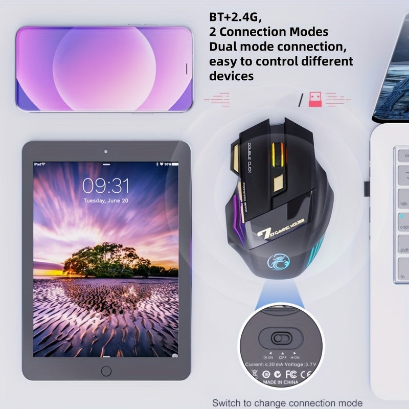 MCPIWOHY Gaming Mouse 2.4G Wireless with RGB Breathing Light, 7 Programmable Buttons, 500mAh Rechargeable Battery, Type-C Charging, 7200 DPI, Right-Handed Design for Windows 10, Wireless Mouse for Laptop