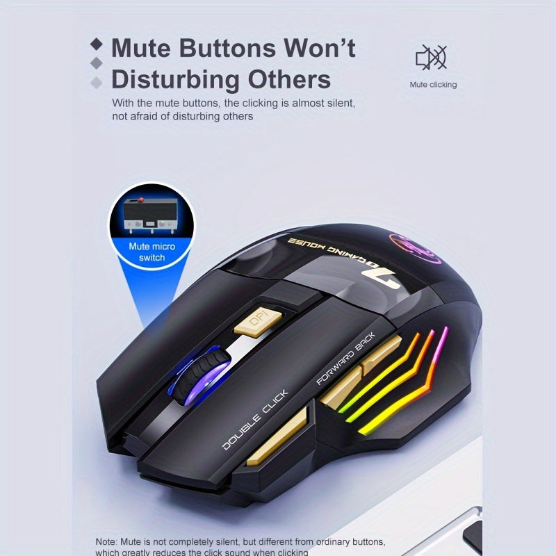 MCPIWOHY Gaming Mouse 2.4G Wireless with RGB Breathing Light, 7 Programmable Buttons, 500mAh Rechargeable Battery, Type-C Charging, 7200 DPI, Right-Handed Design for Windows 10, Wireless Mouse for Laptop