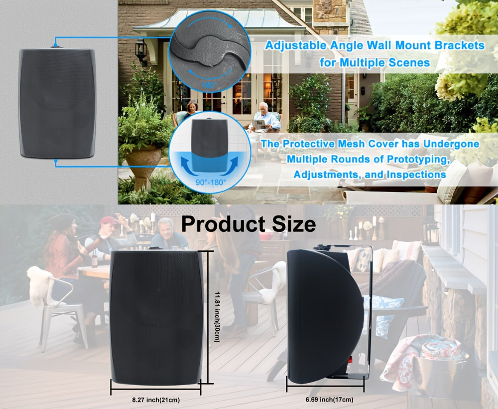 STUDIOFINIX 6.5 Inches Indoor Outdoor Bluetooth Speakers Wired 400 Watts with Powerful Bass, 2 Way Wall Mount Speakers All-Weather Durability for Patio Home Deck Porch Backyard(Pair, Black)