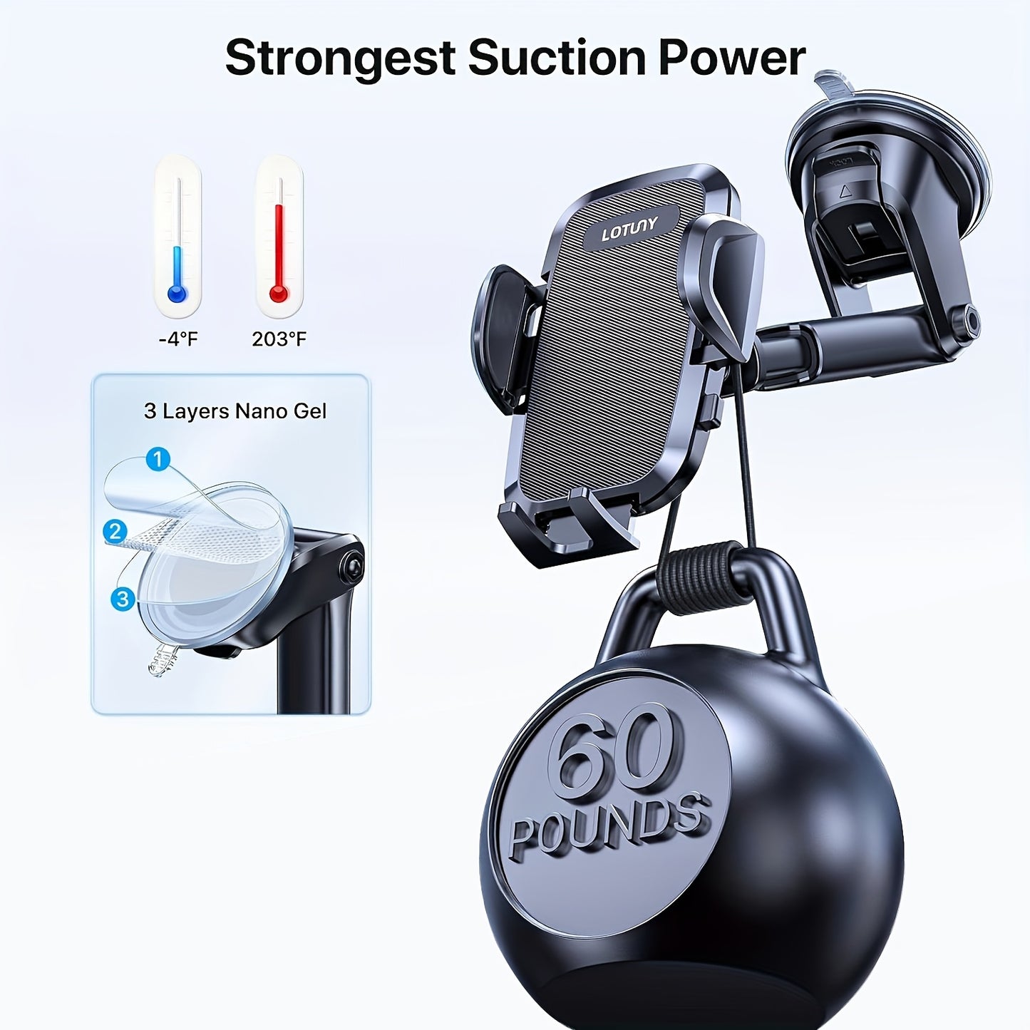 LOTUNY Car Phone Holder, Universal Hands-Free Phone Holders For Car, 3-in-1 Phone Mount For Car Dashboard Air Vent Fit For IPhone Samsung Google And All 4" To 7.2" Phones