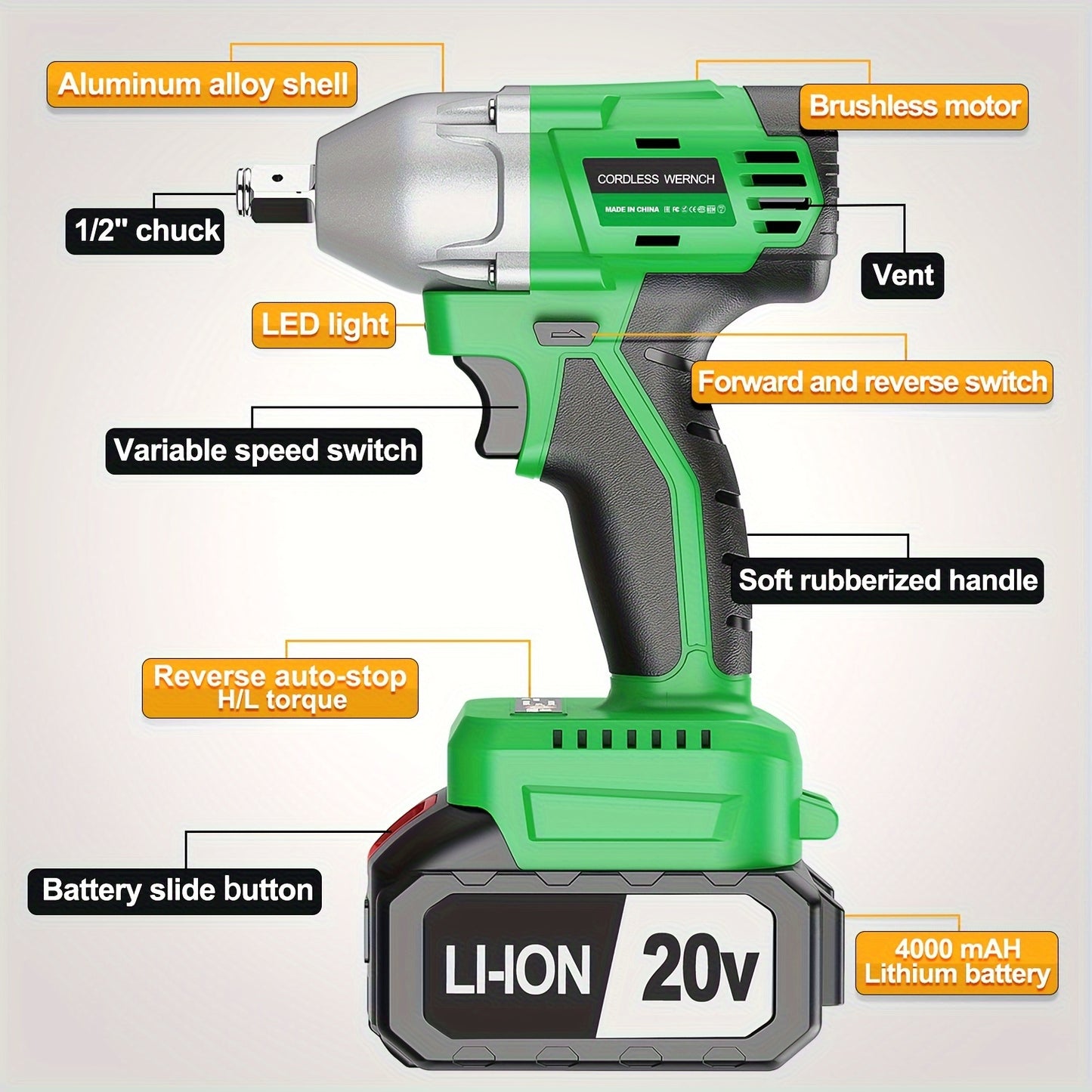 Tegatok Cordless Impact Wrench | 430N.m Brushless Motor | 2400 RPM | 4000mAh Li-ion Battery | Fast Charger | Multi-Size Sockets & Accessories | Reversible Auto-Stop | Ergonomic Design | Ideal for Home & Car Use