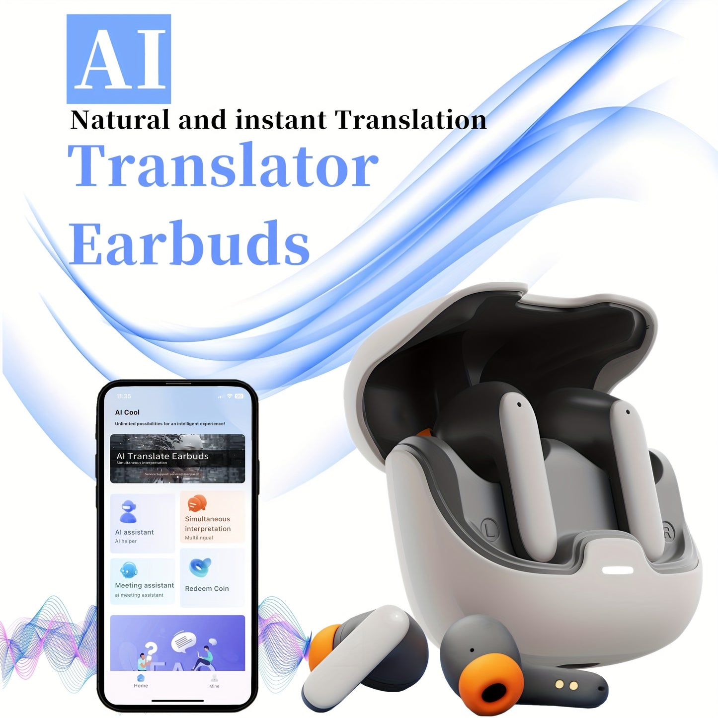 [Smart Bluetooth Headphones] AI Translation Smart Bluetooth Headphones | 4 Mic ENC Noise-cancelling TWS Earbuds, 140+ Languages Real-time Translation, 550mAh Ultra Long Standby, Music Playback, Mobile Phones & Conference Brie