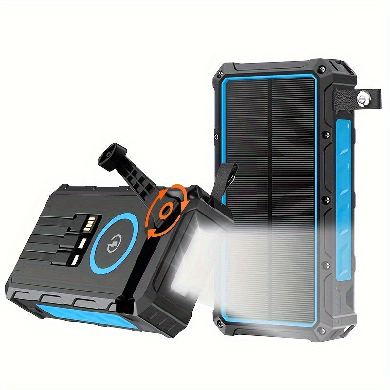 30000mAh Solar Power Bank - Portable Power Banks with 7 Outputs, 4 Inputs, 15W Fast Charging, Wireless Charger, Hand Crank, 3 Cables, SOS/Strobe/Strong Flashlights, and Emergency Power Source