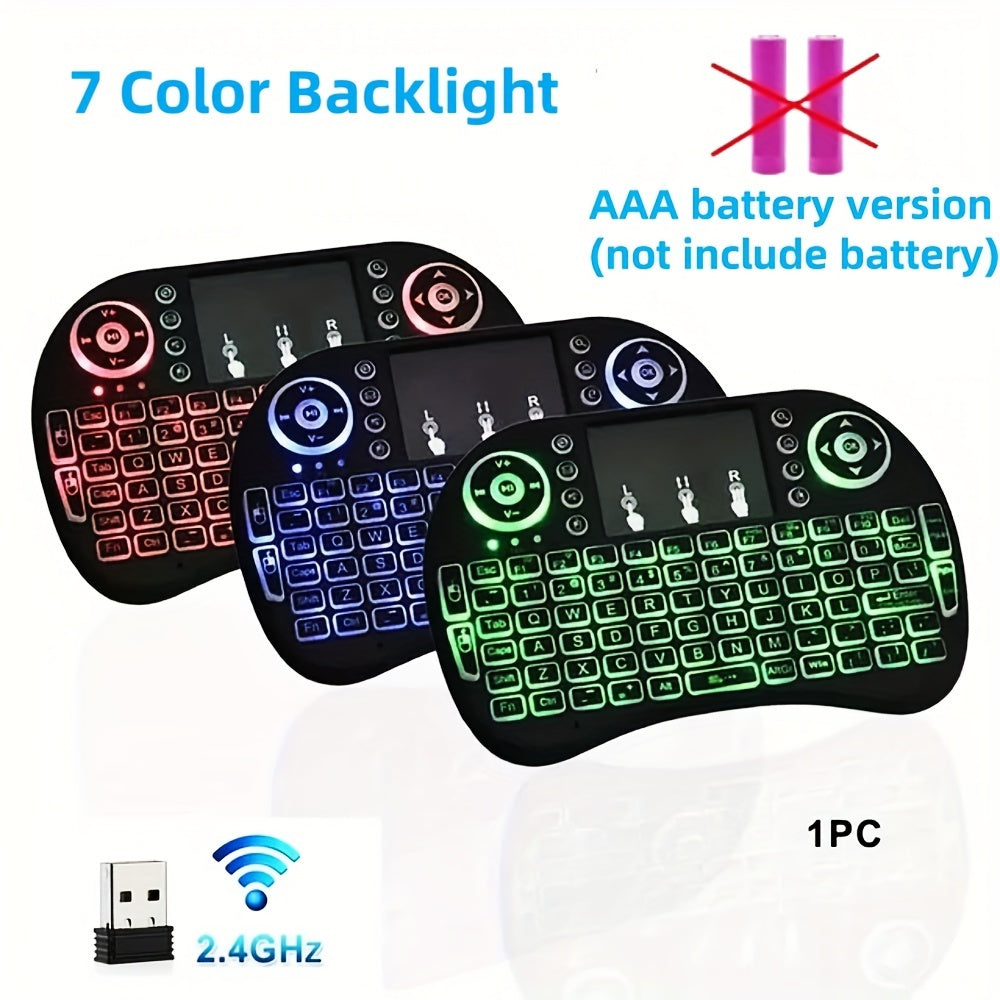 W WUDUNG I8 Mini Wireless Keyboard with Air Mouse & Touchpad - 2.4G Handheld Remote, English Layout, 7-Color Backlit for Android TV Box & PC